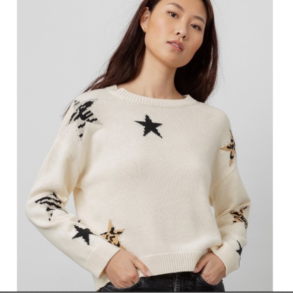 Rails Cream Sweater with Black and Tan Star Patterns
